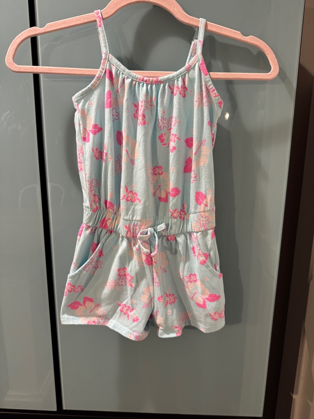 Cat & Jack Girls Romper Size 4/5 Light Blue Pink Floral Summer Outfit
